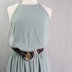 Show Me Your Mumu Heather Halter Gown | XX-Large Silver Sage Green Maxi Dress